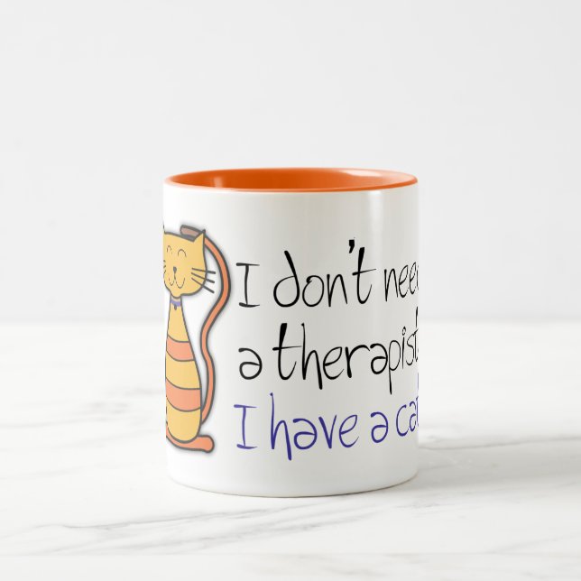 Orange Tabby Cat Therapist Two-Tone Coffee Mug (Center)
