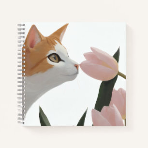 Orange Tabby Cat Tulip Love Notebook
