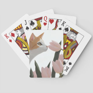 Orange Tabby Cat Tulip Love Playing Cards