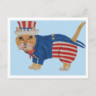 Orange Tabby Cat Uncle Sam Announcement Postcard