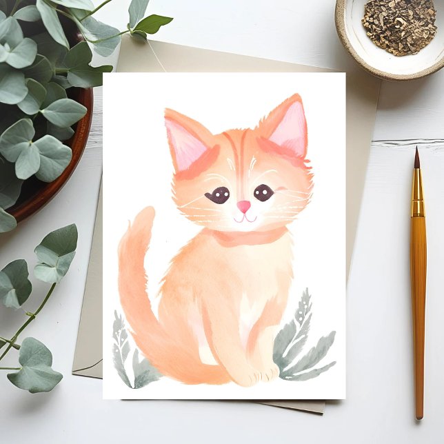 Orange Tabby Cat Watercolor Kitten Postcard (Creator Uploaded)