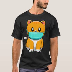 Orange Tabby Cat Wearing Face Mask Costume Orange T-Shirt