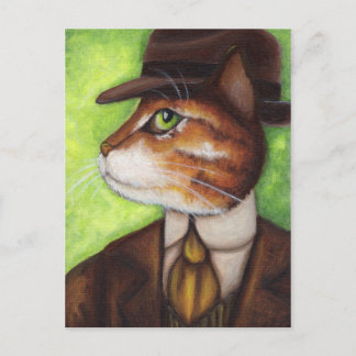 Orange Tabby Cat Wearing Suit Tie Hat Postcard
