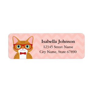 Orange Tabby Cat with Glasses Pink Address Label Return Address Label