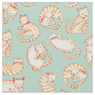 Orange Tabby Cats Illustrated Pattern Fabric