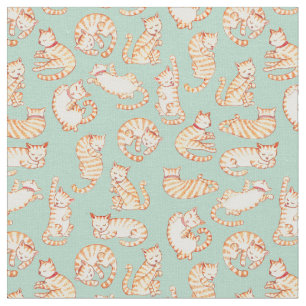Orange Tabby Cats Illustrated Pattern Fabric