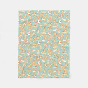 Orange Tabby Cats Illustrated Pattern Fleece Blanket