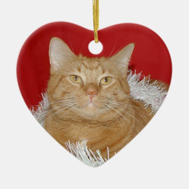 Orange tabby Christmas Ceramic Tree Decoration (Front)