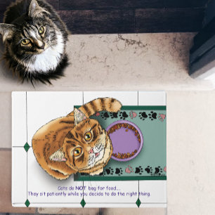 Orange Tabby Food Bowl Kitchen Doormat