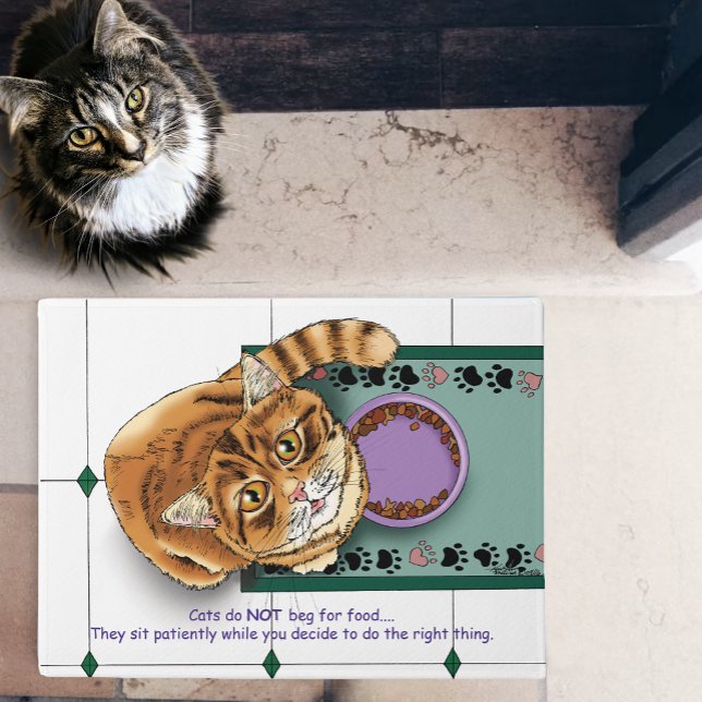 Orange Tabby Food Bowl Kitchen Doormat (Creator Uploaded)