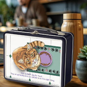 Orange Tabby Food Bowl Kitchen Metal Lunch Box