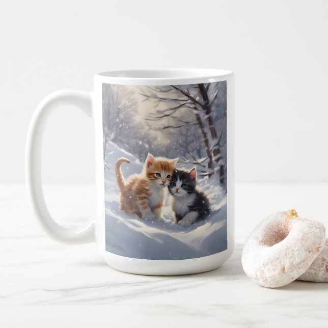 Orange Tabby Grey and White Cats  Coffee Mug (With Donut)