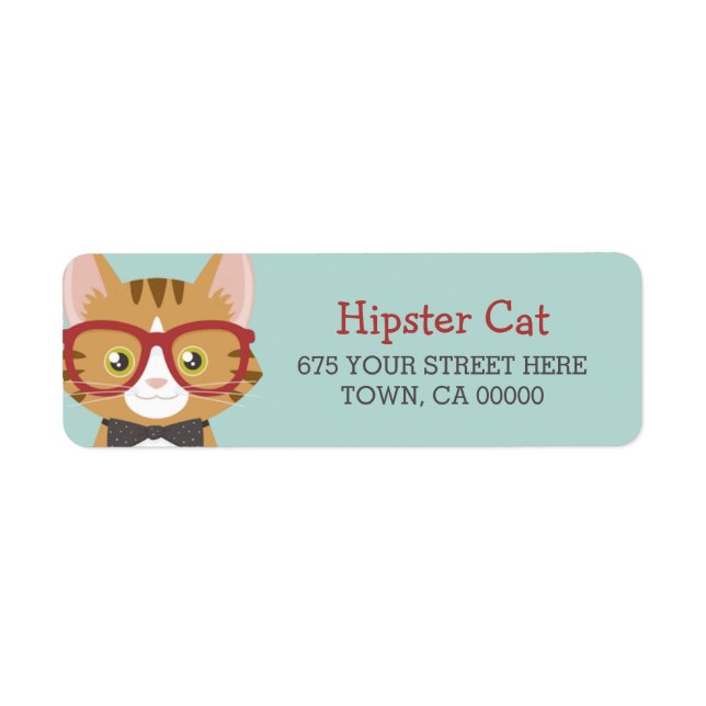 Orange Tabby Hipster Cat Kids Return Address Label (Front)