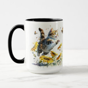 ORANGE TABBY KITTEN CHASING A BUTTERFLY MUG