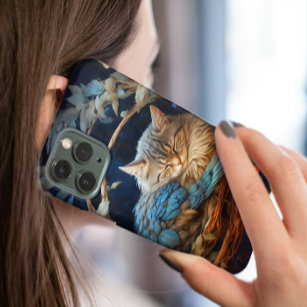 Orange Tabby Kitten in Bed of Blue Feathers Case-Mate iPhone Case