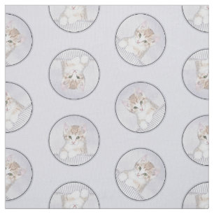 Orange Tabby Kitten Painting Cute Original Art Fabric