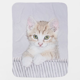 Orange Tabby Kitten Painting - Original Cat Art Baby Blanket