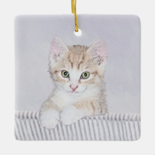 Orange Tabby Kitten Painting - Original Cat Art Ceramic Ornament