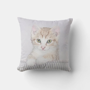 Orange Tabby Kitten Painting - Original Cat Art Cushion