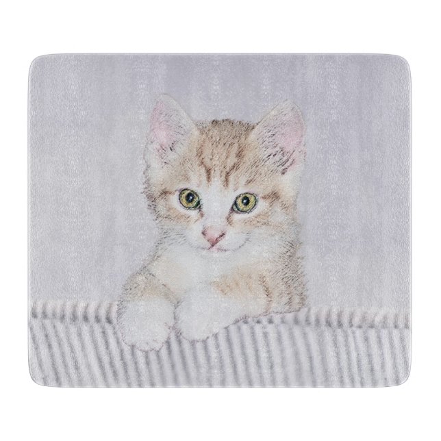 Orange Tabby Kitten Painting - Original Cat Art Cutting Board (Front)