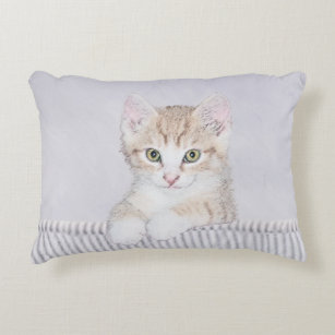 Orange Tabby Kitten Painting - Original Cat Art Decorative Cushion