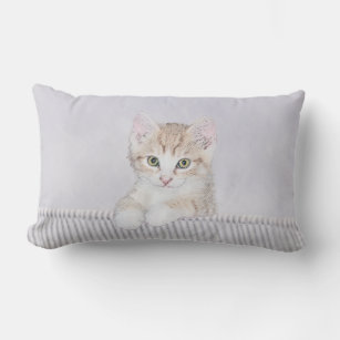 Orange Tabby Kitten Painting - Original Cat Art Lumbar Cushion