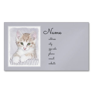 Orange Tabby Kitten Painting - Original Cat Art Magnetic Business Card