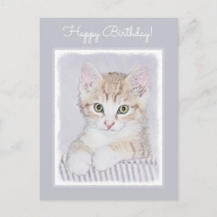 Orange Tabby Kitten Painting - Original Cat Art Postcard