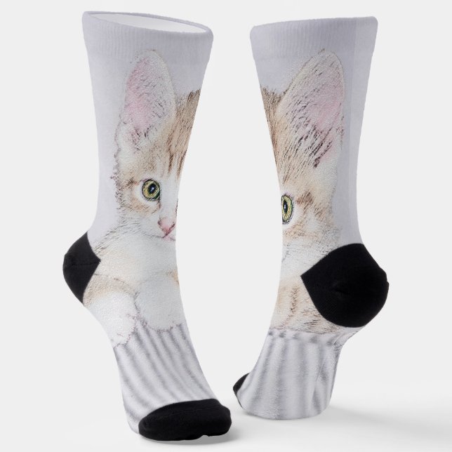 Orange Tabby Kitten Painting - Original Cat Art Socks (Angled)