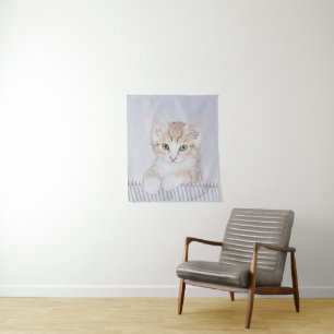 Orange Tabby Kitten Painting - Original Cat Art Tapestry
