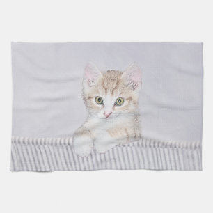 Orange Tabby Kitten Painting - Original Cat Art Tea Towel