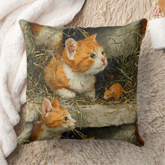 Orange Tabby Kittens Hunt For Mice Cushion