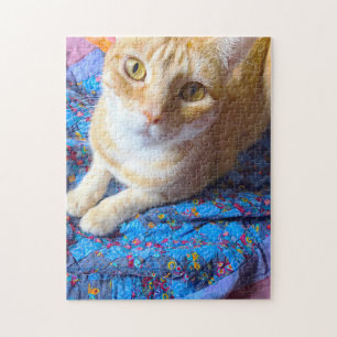 Orange tabby on quilt jigsaw puzzle