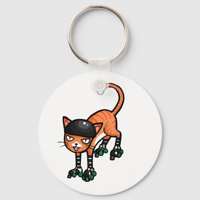 Orange tabby on rollerskates key ring (Front)