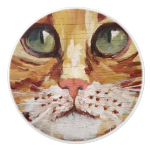Orange Tabby Painting Detail Ceramic Knob