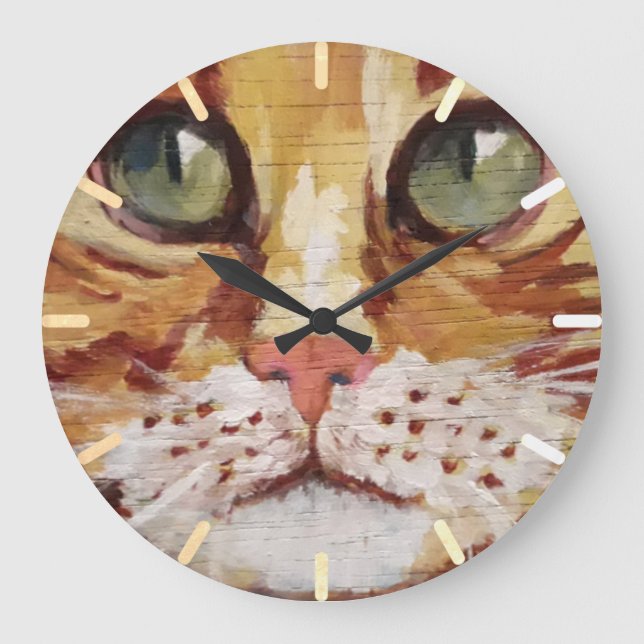 Orange Tabby Painting Detail   Large Clock (Front)
