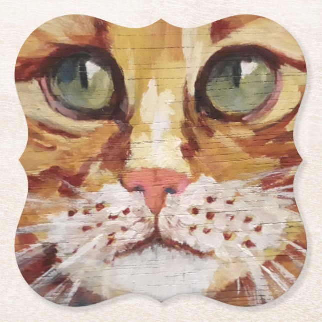 Orange Tabby Painting Detail  Paper Coaster (Front)