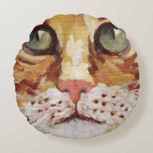 Orange Tabby Painting Detail Round Pillow