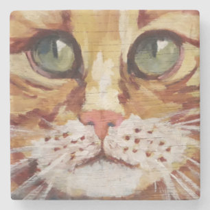 Orange Tabby Painting Detail Stone Coaster