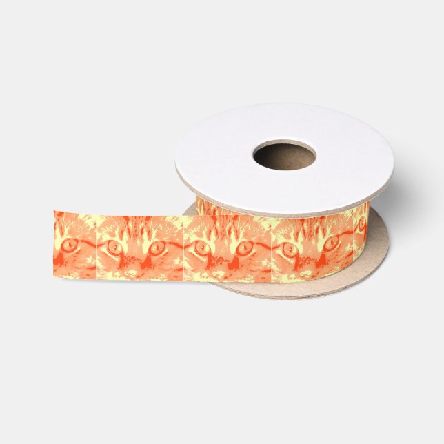 Orange Tabby Pop Art Satin Ribbon (Spool)