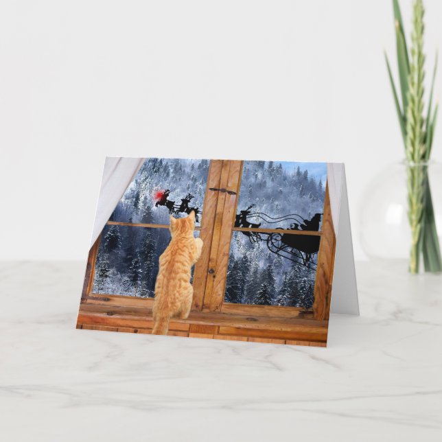 Orange tabby red dot Christmas Holiday Card (Front)