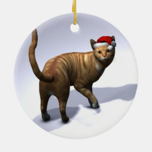 Orange Tabby Santa Ceramic Ornament