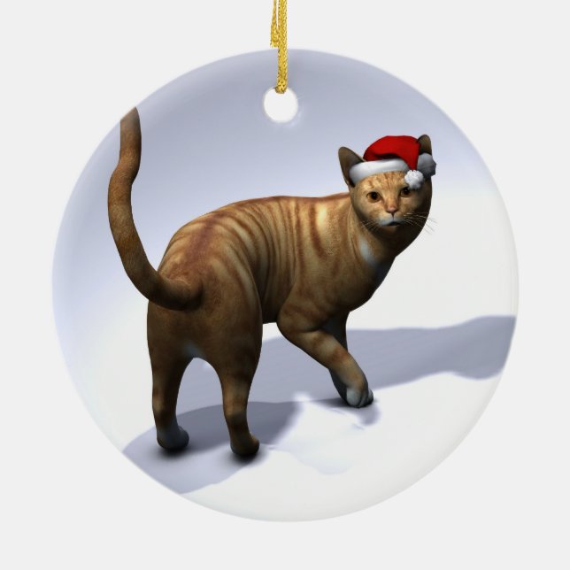 Orange Tabby Santa Ceramic Ornament (Back)