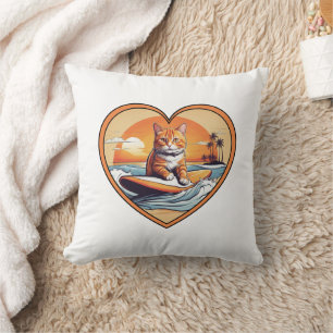 Orange Tabby Surfing Cat Cushion