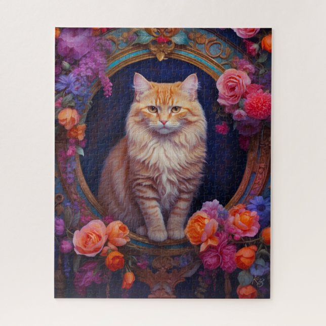 Orange Tabby with Beautiful Jewellery and Flowers Jigsaw Puzzle (Vertical)