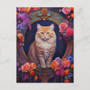 Orange Tabby with Beautiful Jewellery and Flowers Postcard
