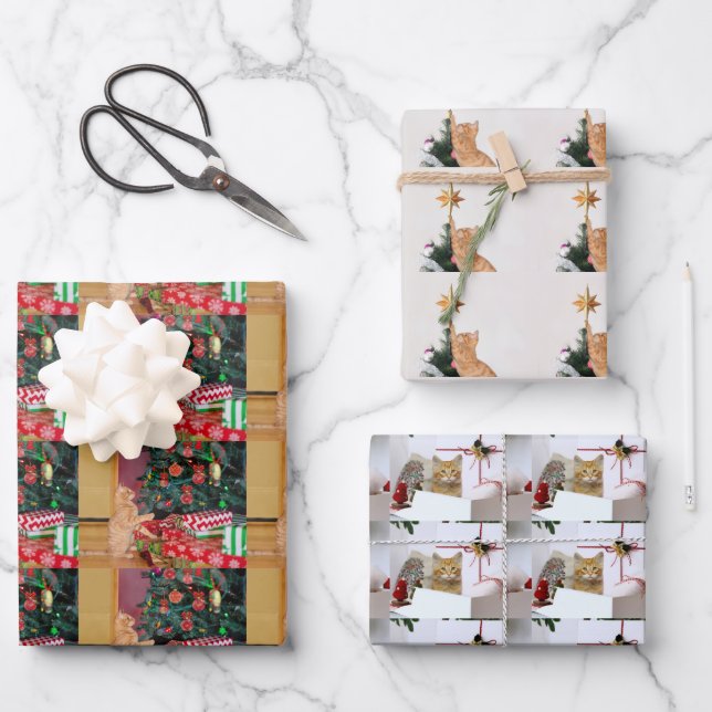 Orange Tabby Wrapping Paper Flat Sheet Set of 3 (Front)