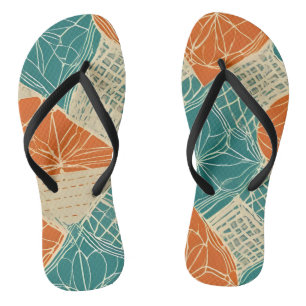 Orange, Tan, and Teal Abstract Thongs