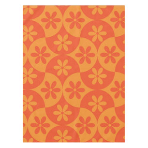 Orange Tangerine Flowers on Mid Century Scallop Tablecloth