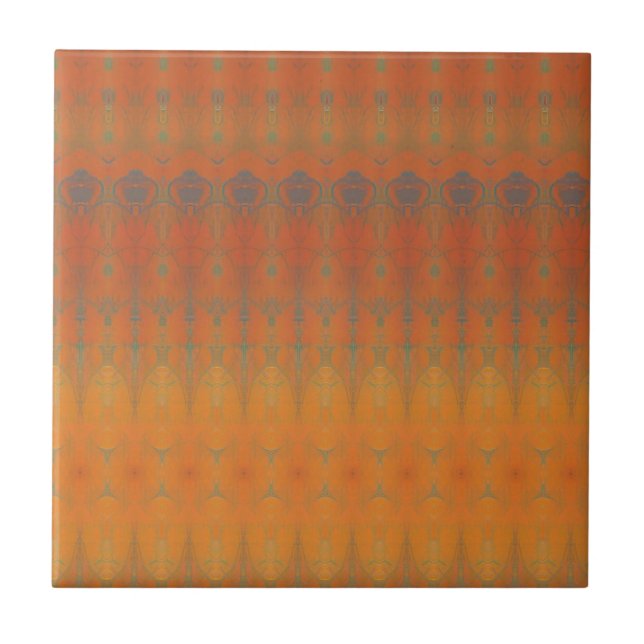 Orange tangerine teal green geometric art design  ceramic tile (Front)